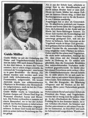 Artikel über Guido Müller (Birsfelder Anzeiger, 1985)