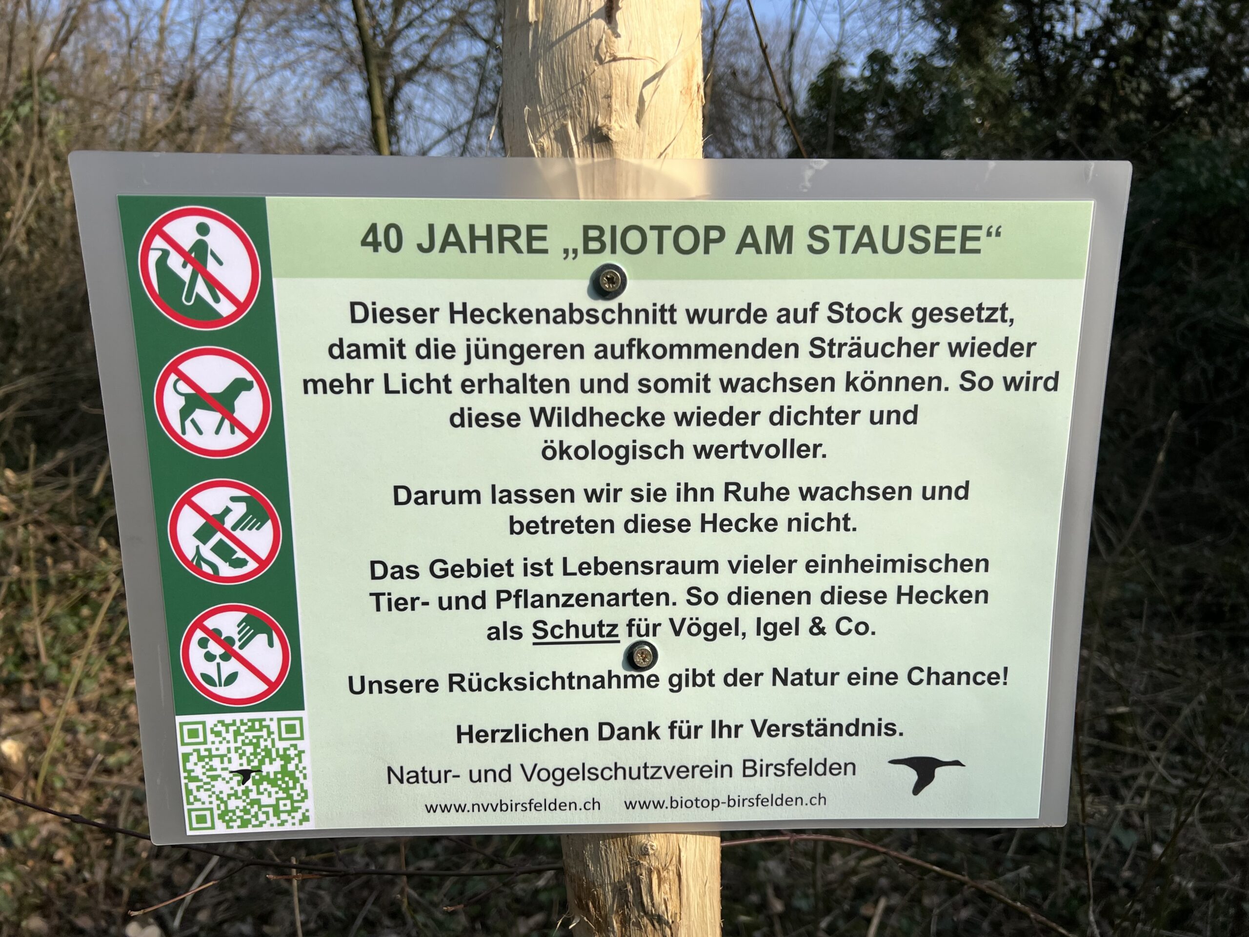 HECKEN INFOSCHILD - Biotop Am Stausee, März 2023 © NVVB